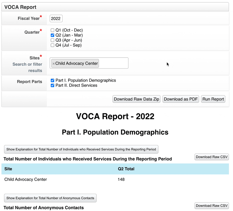 Animated GIF of a VOCA Report in Collaborate.