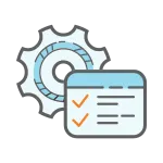 Illustration of a gear and a list of checkboxes.