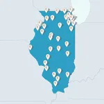 Map of state of Illinois with several Collaborate markers on it.